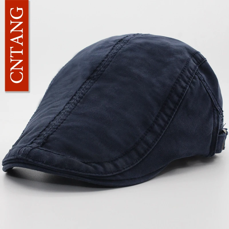 Classic Solid Color Berets Men Vintage Flat Hat Cotton Visor Caps 6 Colors