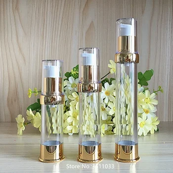 

30pcs 10pcs Gold Clear Airless Bottle Vacuum Pump Lotion Eye Cream Cosmetic Container Travel Airless Pump Bottle 15ml 20ml 30ml