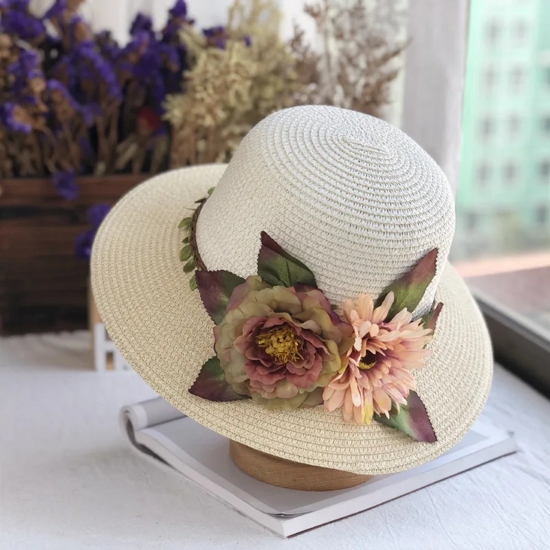 Korean Fashion Ladies Summer Hat Sun Flower Straw Hat Foldable Travel