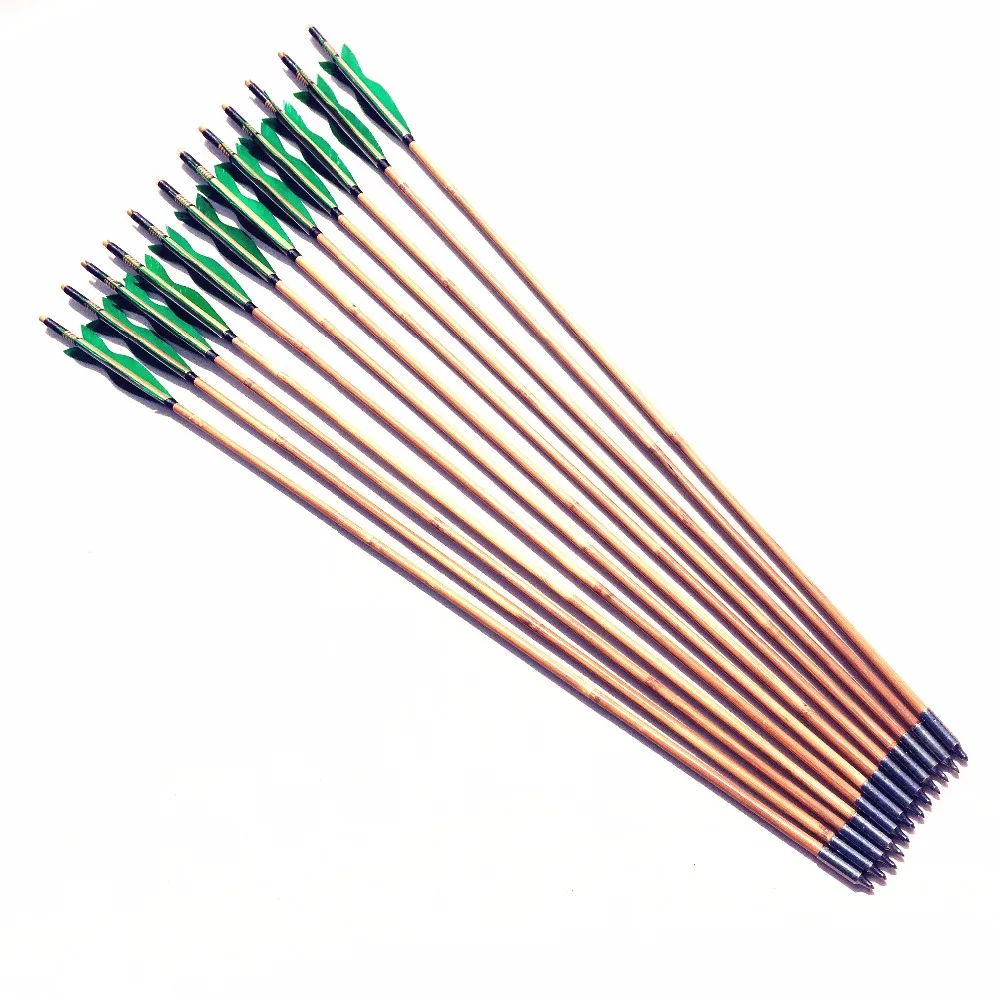 

beautiful 12Pk Handmade bamboo arrow for recurve Longbow with green feathers