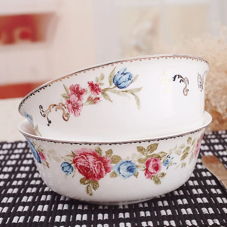 6 inch, gilded banding, rose flower painting, bone china soup bowl set