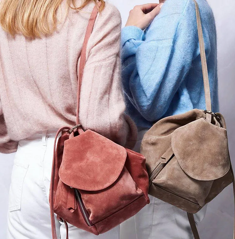 Casual suede leather soft backpack women large shoulder bag in
