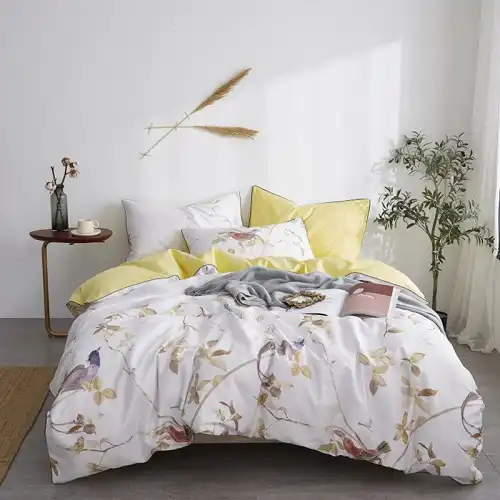 Silky Egyptian Cotton Duvet Cover Set Shabby Floral Birds Print