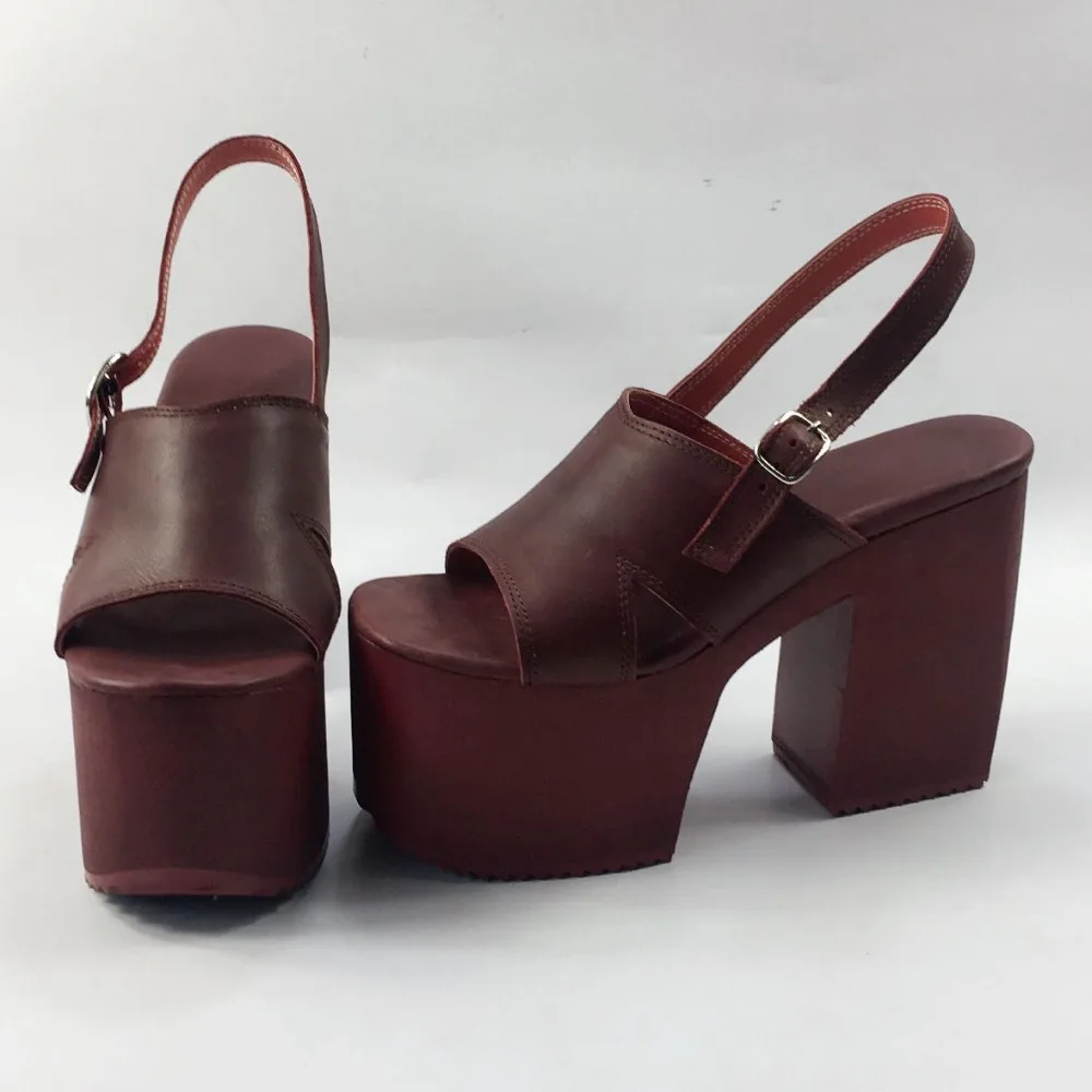 Fashion-Women-Genuine-Leather-Wine-Wedge-Platform-Summer-Lolita-Sandals- Cosplay-Shoes-Custom-Tailor-Available- 2