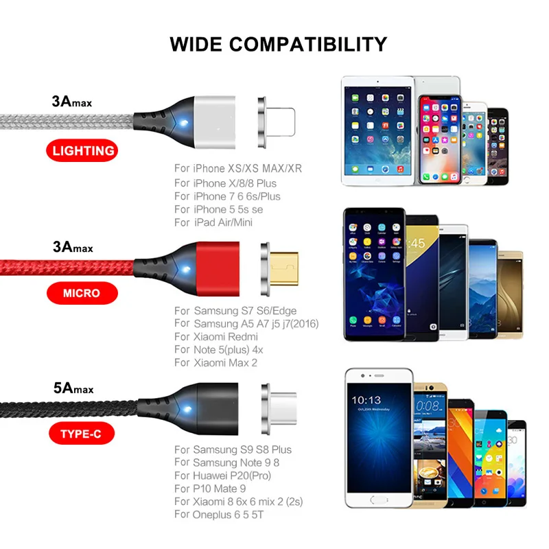 Oppselve светодиодный магнитный usb кабель штекер и типа C Micro USB для iPhone XS Max XR X 8 7 6