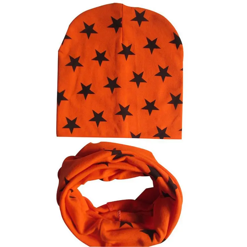 Мягкая хлопковая шапка с рисунком для маленьких мальчиков и девочек+ шарф с кольцом, зимние тёплые шарфы, комплект