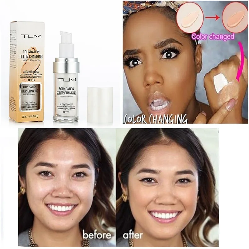

1pcs Colour Changing Foundation Flawless Waterproof Lasting Nude Face Liquid Cover Concealer Foundation Makeup TSLM2