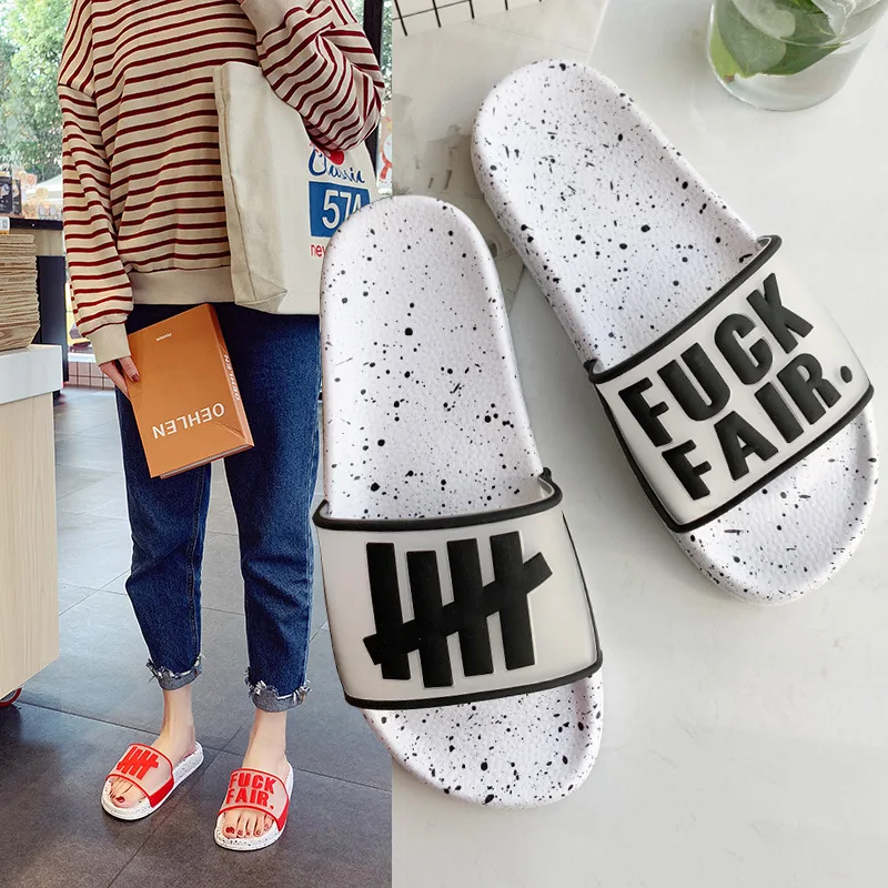 

34-42 Sandals And Slippers One-line 2019 Summer Home Outside Wearing Bathroom Slip Drag Transparent Letter Thick-soled Slippers