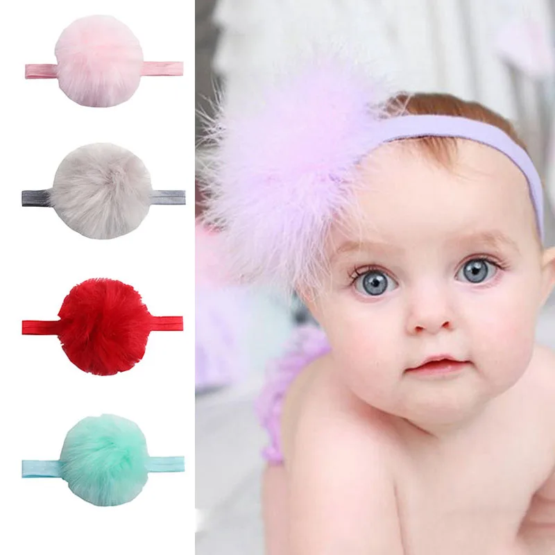 Cute Pompom Baby Headband Newborn Headbands Baby Girl Princess Elastic Hair Band With Pompoms