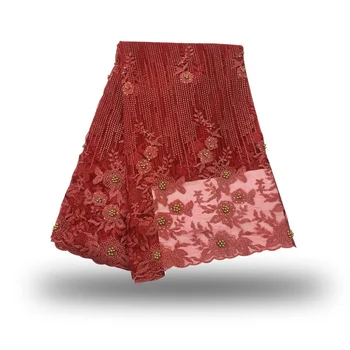

High Quality Nigerian Lace Fabrics With Beaded African French Net Lace Fabric Embroidered Tulle Mesh Lace Fabric For Women Dress