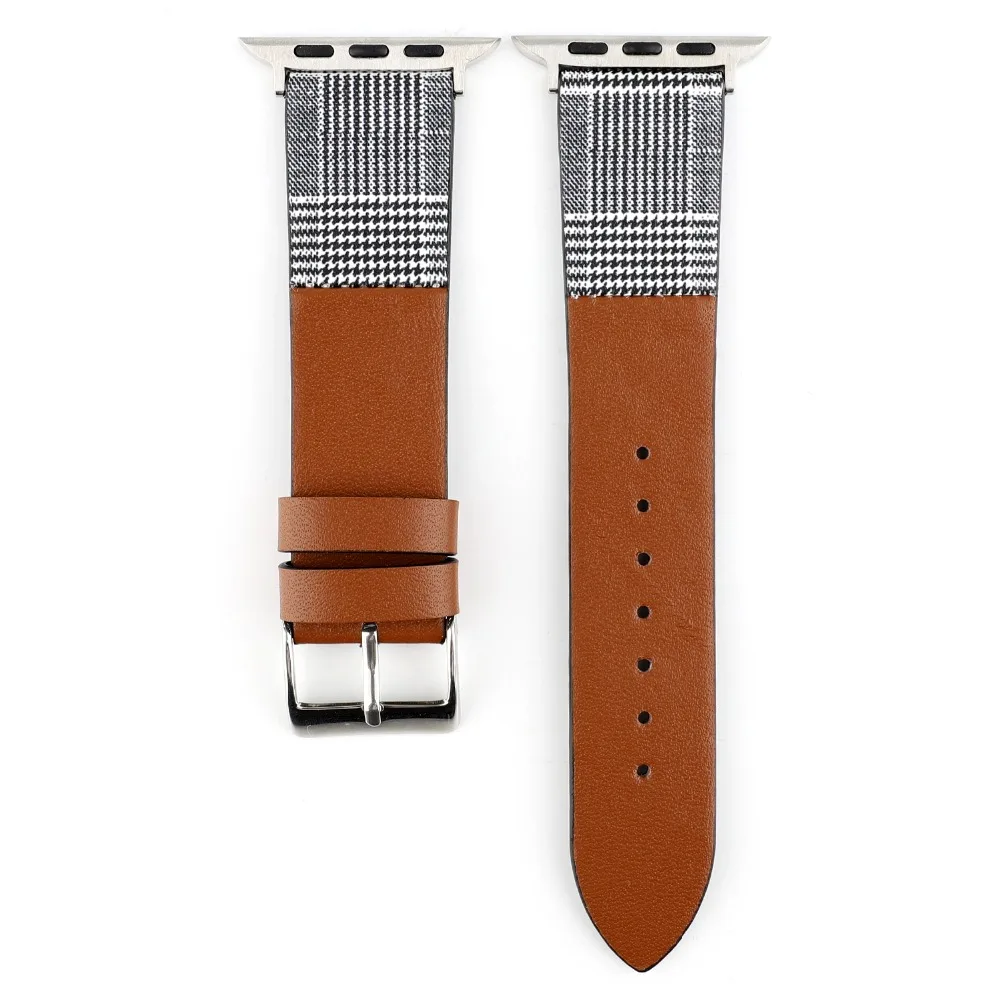 

Houndstooth leather strap for apple watch bands series 4 3 2 Stitch Leather Replacement wristband for Apple iwatch 44 42 40 38MM