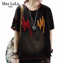 Max Lulu 2019 moda de verano de las señoras estilo coreano Punk Tops mujeres negro Denim rayas camisetas Vintage de gran tamaño Casual camiseta