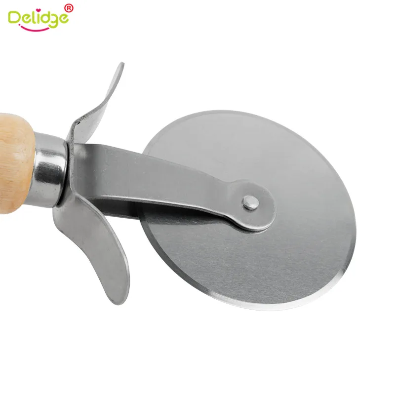 Delidge 1 pc Round Pizza Cutter Stainless Steel With Wooden Handle Pizza Knife Cutter Pastry Pasta Dough kitchen Baking Tools