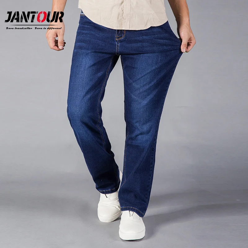 Jantour 2017 джинсы мужские прямые синие стрейч джинсовые брюки большие размеры брюки деловые ковбойские мужские джинсы 40 42 44 размер