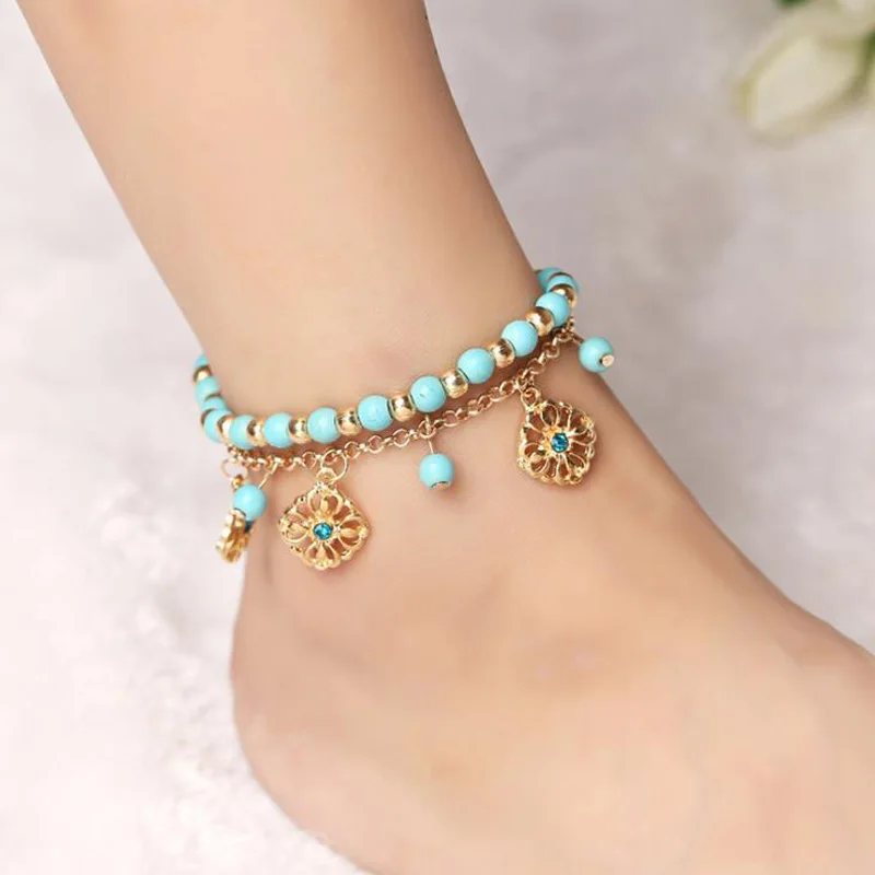 

Bohemian Multiple Layers Beads Pendant Gold Anklet For Women Vintage Boho Style Foot Chain Ankle Bracelet Beach Sexy Jewelry