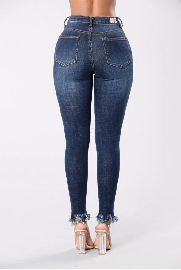 Ripped Jeans Elasticity Skinny Sexy Pants Foot Tassel High-Waist Jeans Washed Blue Denim Full-Length Push Up Women Jeans Femme (2)