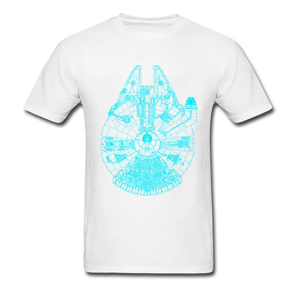 Blue Millennium Falcon Design Tops T Shirt for Men All Cotton Summer Fall Round Collar T-shirts Slim Fit Sweatshirts Discount Blue Millennium Falcon white
