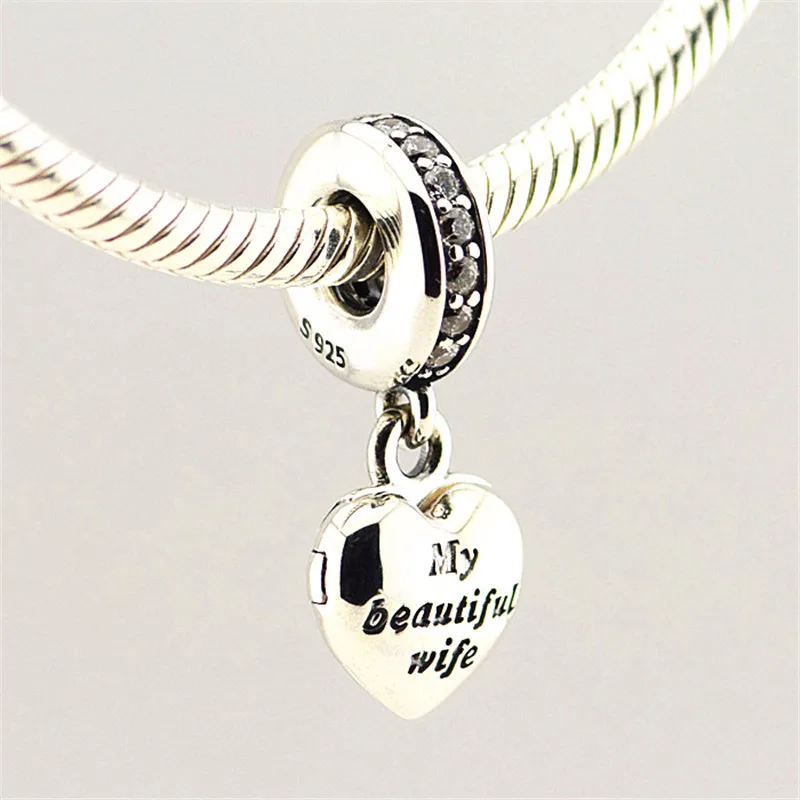 Silver 925 Jewelry My Beautiful Wife Bead Charms for Women DIY Fits