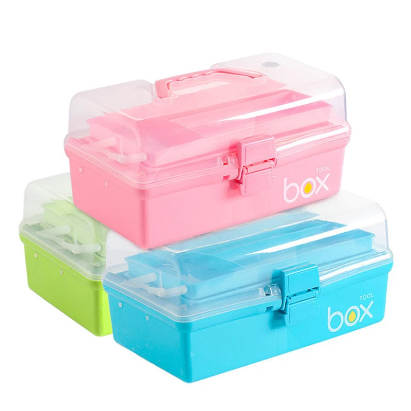 MultifunctionThree-Tier Medicine Box For First Aid Kit Plastic Folding Medical Chest Organizer For Makeup Stationery Storage Box