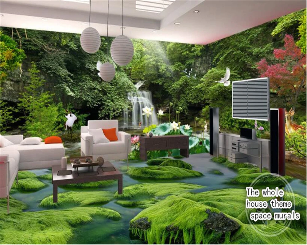 beibehang papel de parede 3d wallpaper 3D green forest waterfall whole house theme space fashion senior waterproof wallpaper beibehang papel de parede 3d wallpaper 3d green forest waterfall whole house theme space fashion senior waterproof wallpaper