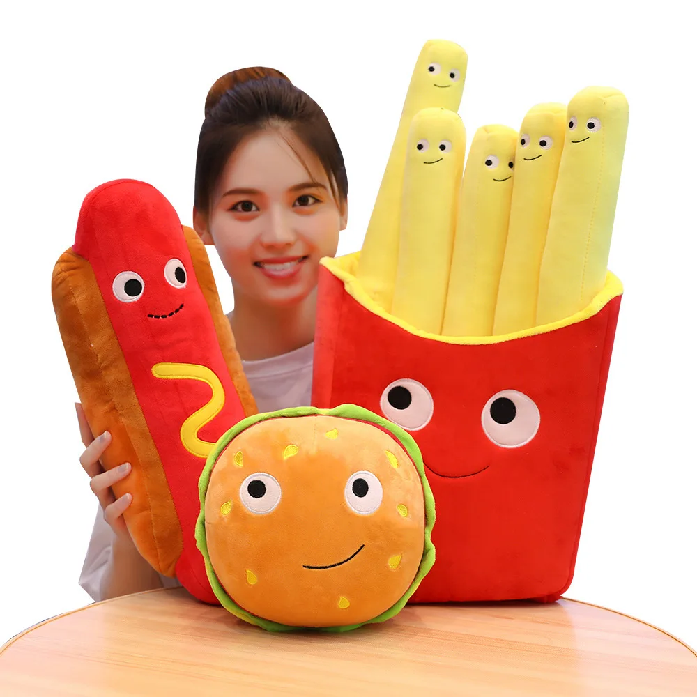 

1pc Simulation snack hamburger milk tea drink popcorn sausage pizza cushion pillow simulation fries sausage soft birthday gift