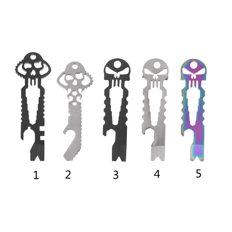 

Stainless Steel EDC Pocket Multi-Tool Skull Bottle Opener Pry Bar Crowbar Keychain Tactical Survival Tool