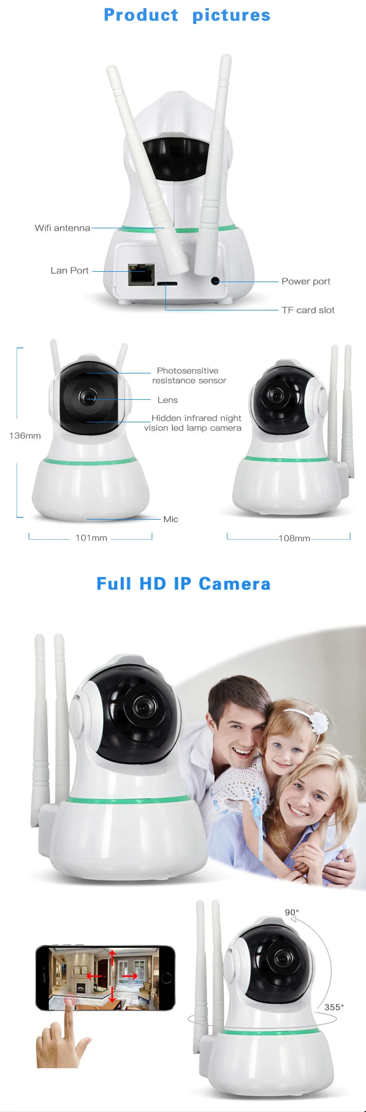 2 megapixel robot wireless indoor hd 1080p fisheye ip camera software download