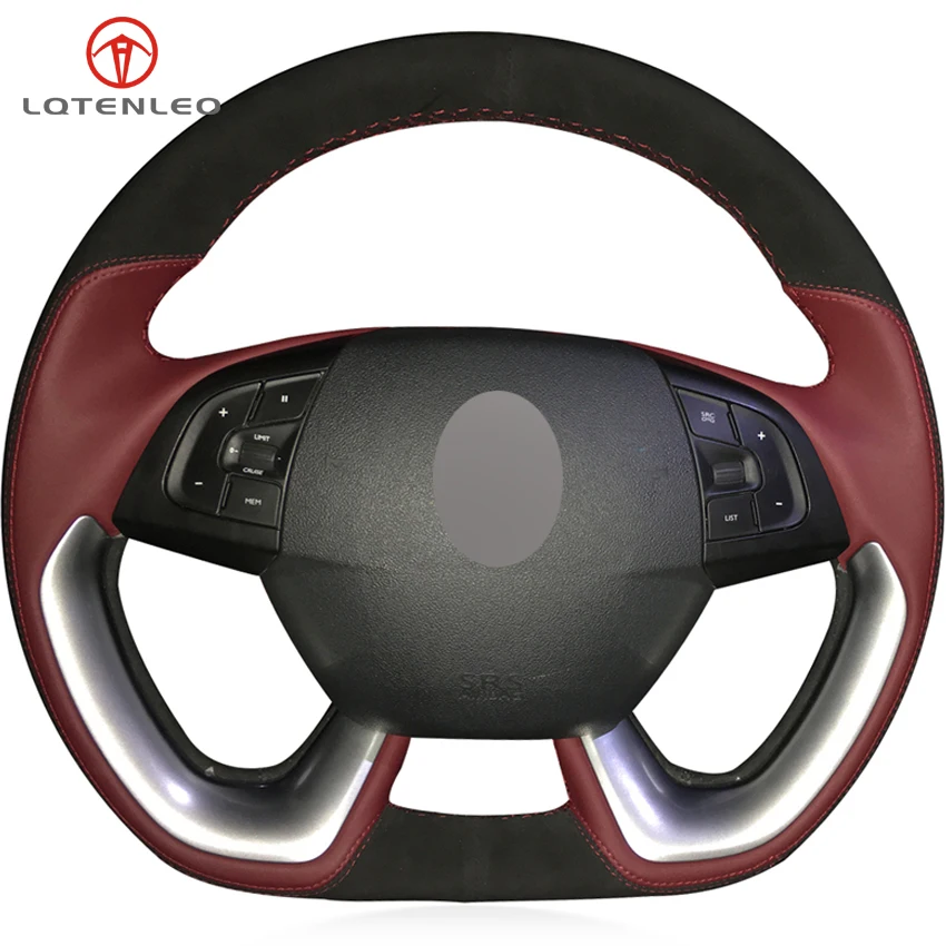 

LQTENLEO Wine Red Leather Black Suede DIY Car Steering Wheel Cover For Citroen DS5 DS 5 DS5LS DS 5LS DS4S DS 4S DS6 DS 6