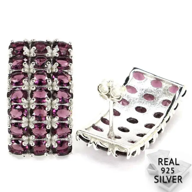 

5.5g Real 925 Solid Sterling Silver Deluxe Top Purple Amethyst Mother's Day Stud Earrings 23x13mm