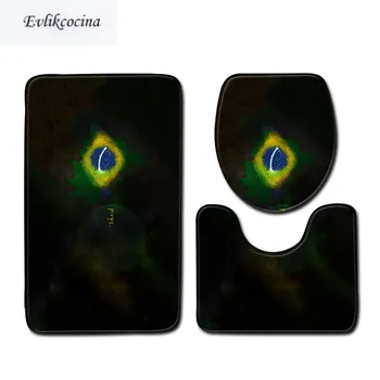 

Free Shipping 3pcs Football Country Banyo Bathroom Carpet Toilet U Bath Mat Set Non Slip Tapis Salle De Bain Floor Alfombra Bano