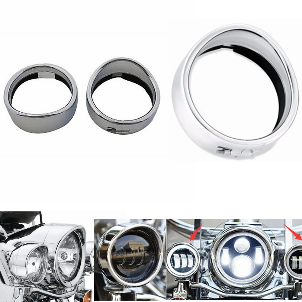 7'' Scheinwerfer Lampenring 2x 4.5'' Passing Trim Ring für Harley Street Glide 7'' Scheinwerfer Lampenring 2x 4.5'' Passing Trim Ring für Harley Street Glide