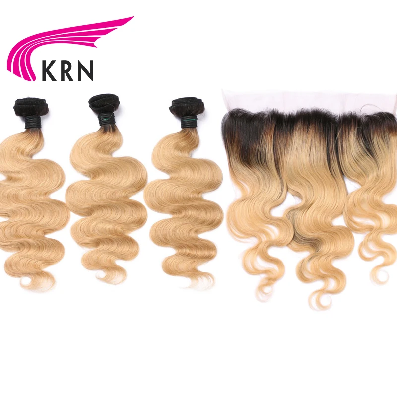 KRN 1B 27 бразильские волосы remy 3 шт. пучки с 13*4 уха до кружева фронтальное закрытие