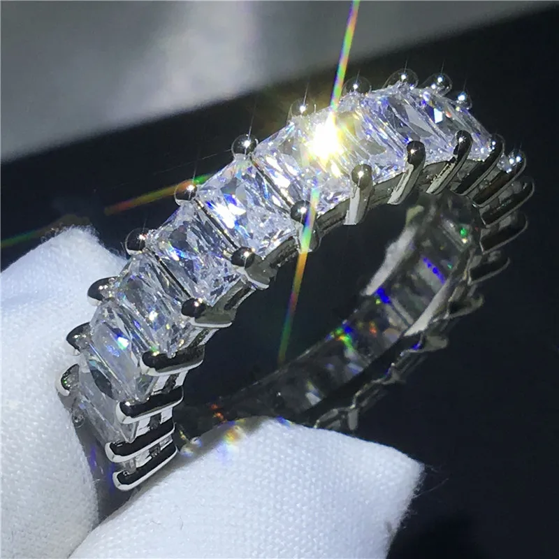 2018 Tennis Jewelry 925 Sterling Silver ring Princess cut Sona 5A zircon Stone Engagement Wedding Band Rings for women men Gift Fashion Jewelry