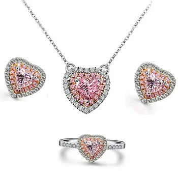 

Women Bridal Jewelry Sets Wedding 925 Sterling Silver Color Necklace & Earring & Ring Size 6 7 8 9 Valentine's Day Gifts Theme