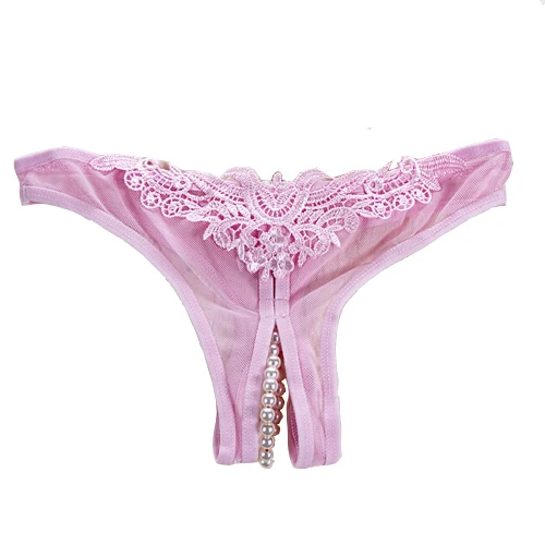 Sexy Women Pearl Lace Open Crotch Mesh G String Thong V String Panties