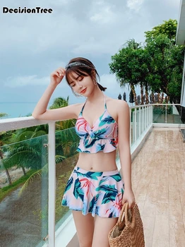 

2019 bathing suit female conservative skirt type showing hide belly dew big code angle hot swimsuit