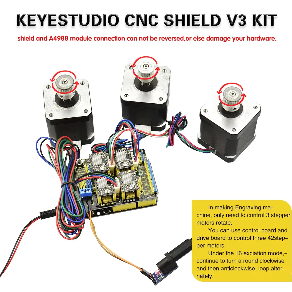 Keyestudio CNC Комплект для arduino CNC Shield V3+ UNO R3+ 4 шт A4988 Драйвер/GRBL совместимый