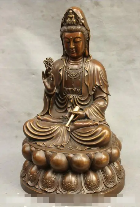 

S3777 15" Chinese Buddhism Pure Bronze GuanYin Kwan-Yin Goddess Pot Lotus Seat Statue discount 30% (C0324)