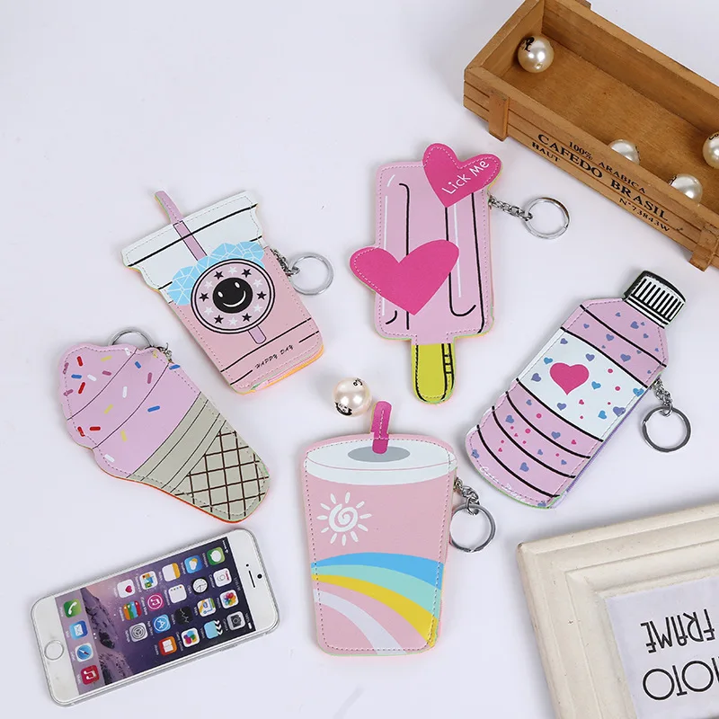 

Women Pink Leather Coin Purses Mini Handbags Cute Icecream Coins Pouch Kawaii Children Wallet Small Bag For Girls Carteira