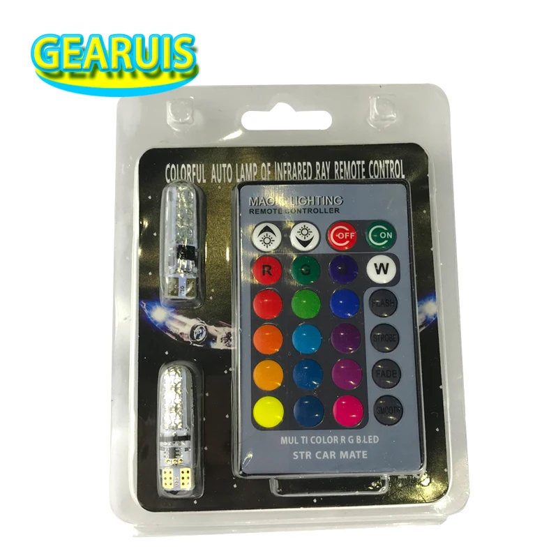T10 RGB 16 colors Strobe flash Silicone 194 168 192 W5W 6 SMD 5050 RGBW 501 Remote Controller Car Wedge Side Light 12V | Автомобили и