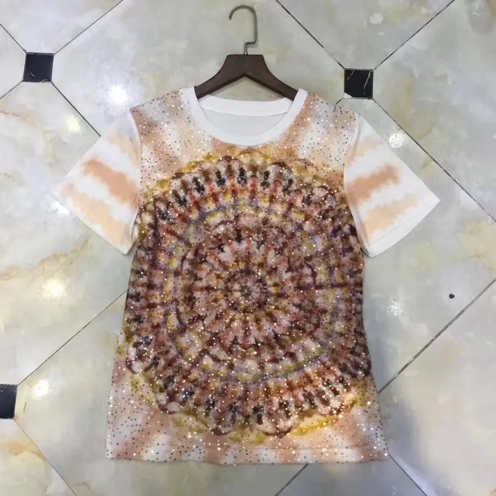 

Fashion women Tops & Tees 2019 Runway Luxury famous Brand European Design party style T-Shirts Women's Clothing WD05359