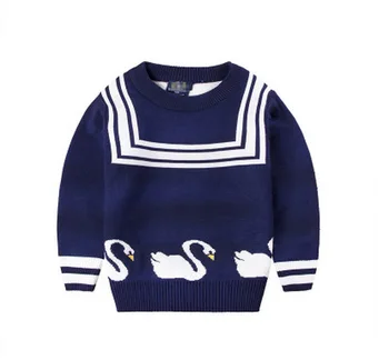 

2017 sets new small and medium-sized girls double-layer knitted sweater Female baby cartoon swan wool sweater