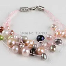 Много 7,5-дюймовый-strand пресной воды жемчуг браслет- женщины браслет