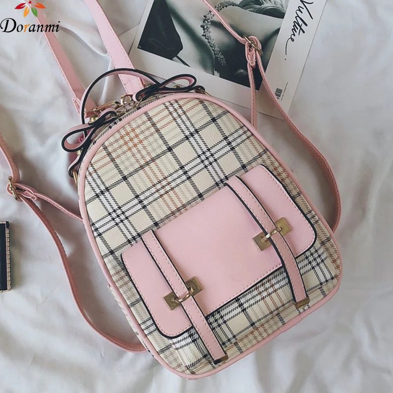 

DORANMI Plaid Leather Backpacks For Women 2019 Square Small Schoolbag Female Back Shoulder Bag Classic Mochila Backpacks DJB613
