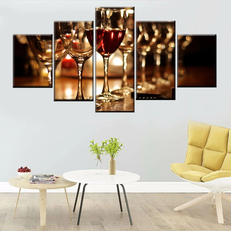 

HD printing 5 pieces of fine wine glass poster canvas painting home decoration living room painting kitchen wall art