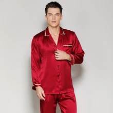 Мужские шелковые пижамные комплекты для мужчин, шелковые пижамы, пижама, комплект для отдыха, халаты, мужские весенние шелковые красные серые пижамные комплекты L-2XL