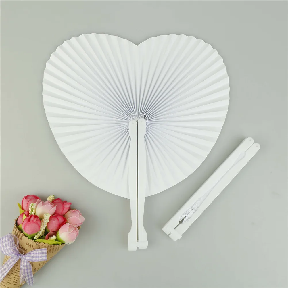 

5 PCS Heart White Blank Paper Folding Fans Romantic Heart Shape Wedding Anniversary Hand Held Folding Paper Fan Party Gifts