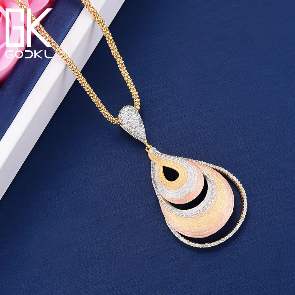 GODKI Luxury AAA Cubic Zirconia Necklace Earring Jewelry Sets Water Drop Geometry Dubai Silver Jewelry Sets For Women Wedding