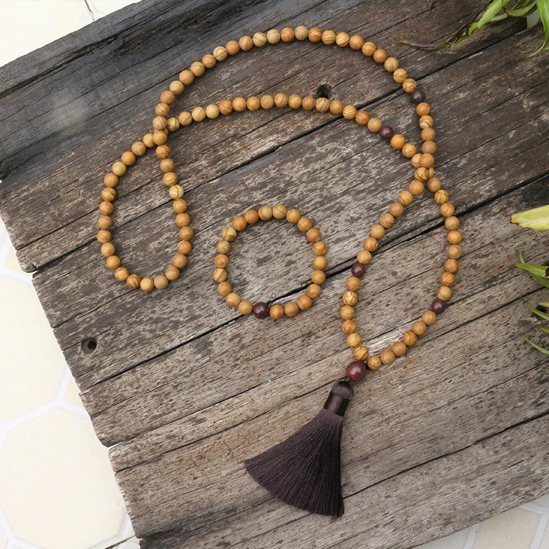 

8mm Natural Stone Beads,Wood Grain Sandstone,Flower Red,JapaMala Sets,Spiritual Jewelry,Meditation,Inspirational, 108 Mala Beads