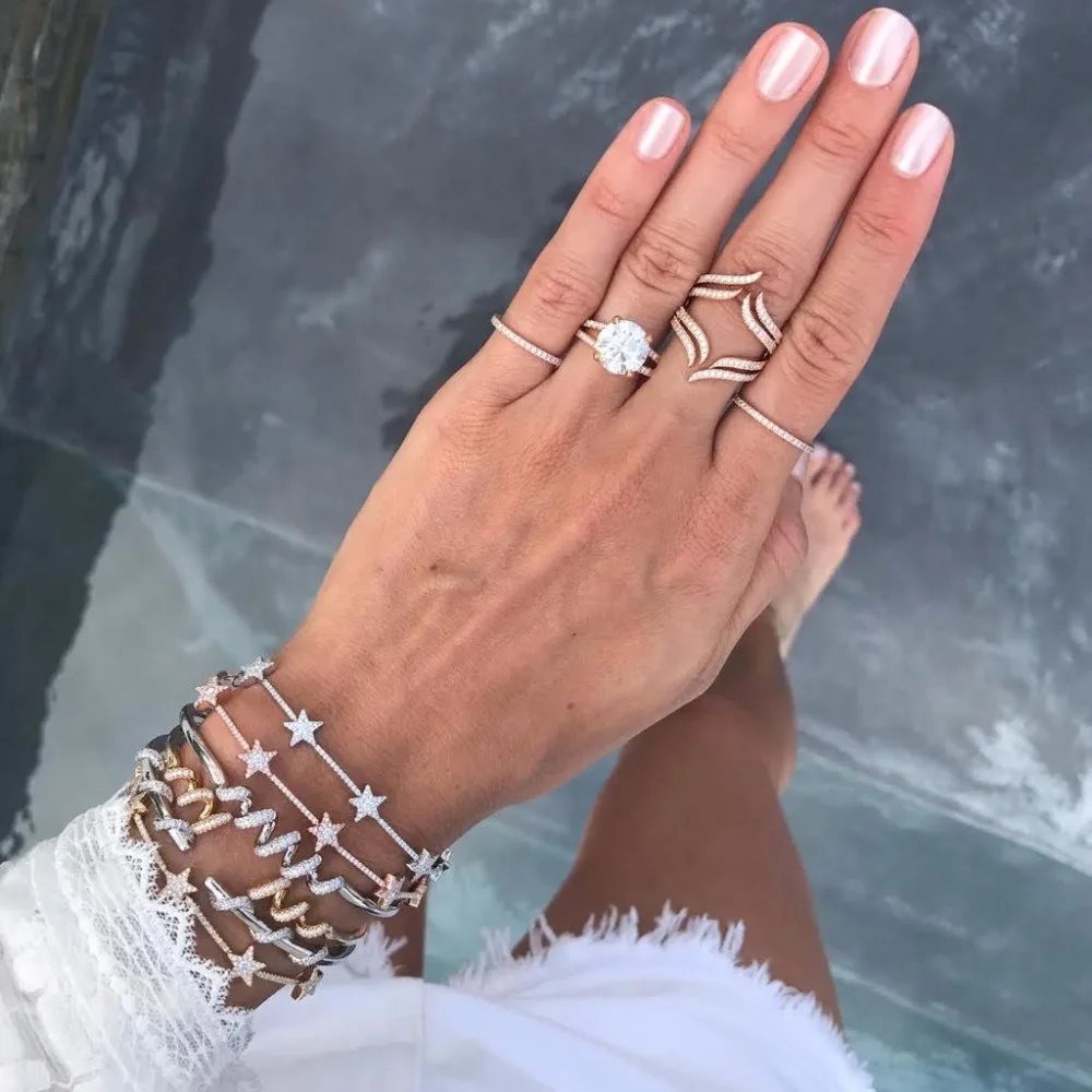 

Geometric cz Star bar link chain bracelet bangle for women girl Christmas lovely gift cubic zirconia high quality Charming style